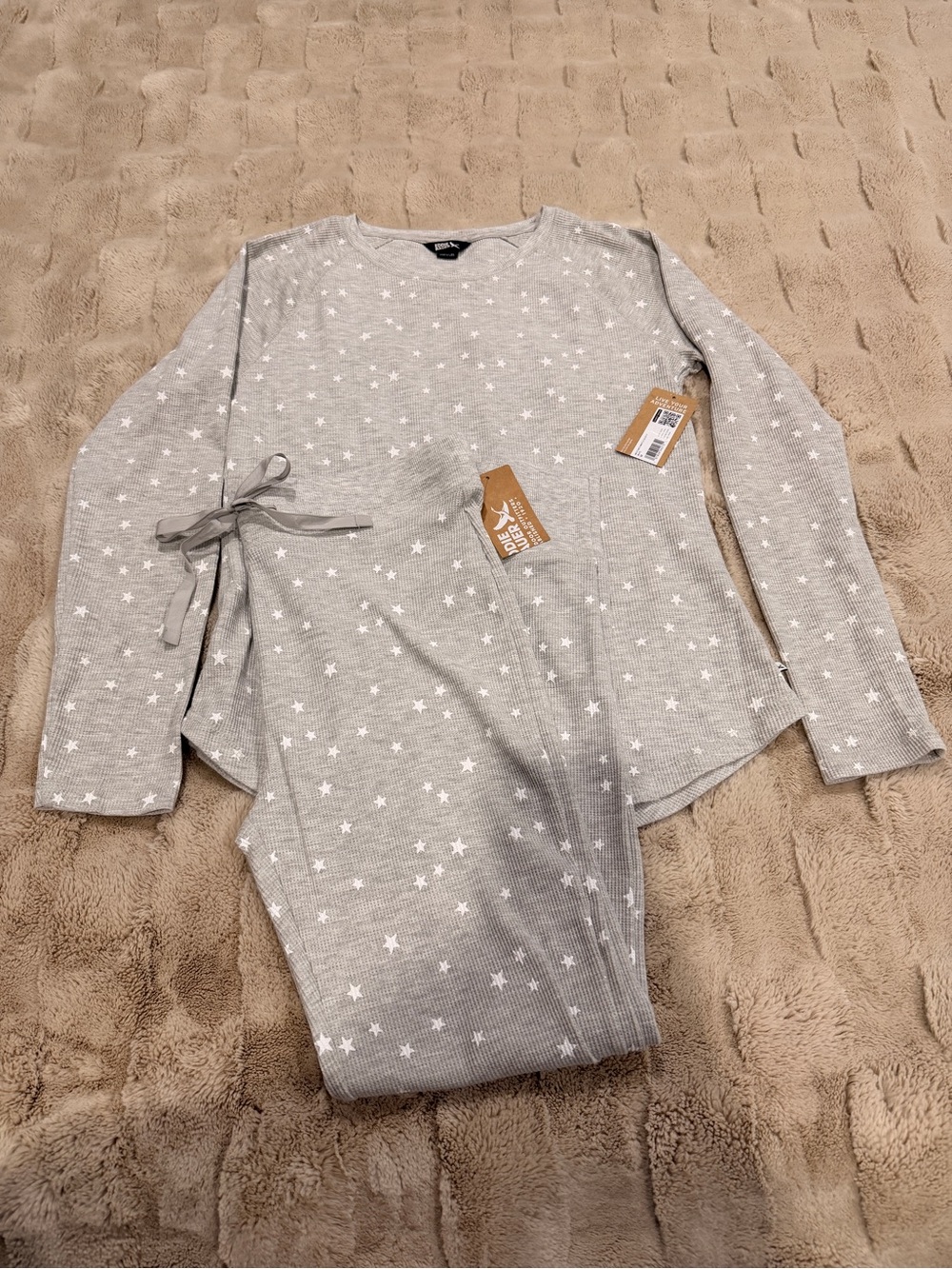 Waffle Knit Thermal Lounge Pajamas PJs Relaxation Comfy Cozy Sleepwear Printed